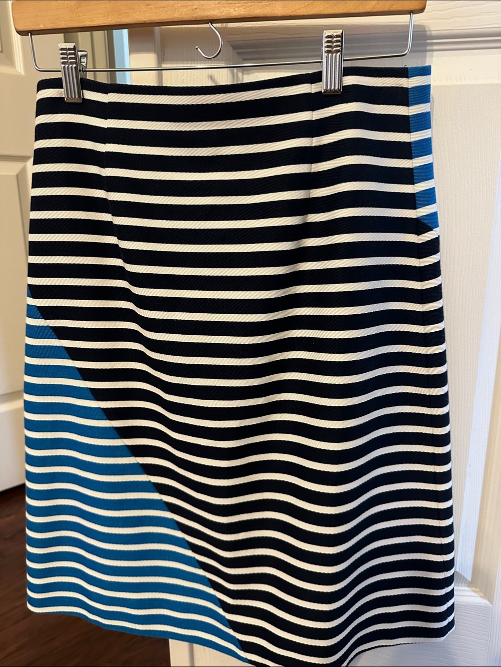 J. Crew Black, White & Blue Striped Pencil Skirt
